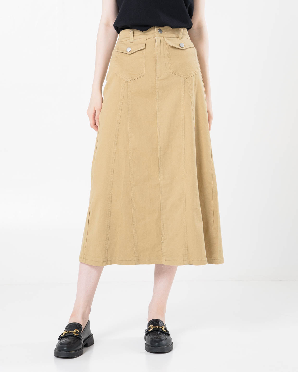 Karen A-Line Double Pocket Brown Skirt – Rok Panjang Wanita Casual - 289500