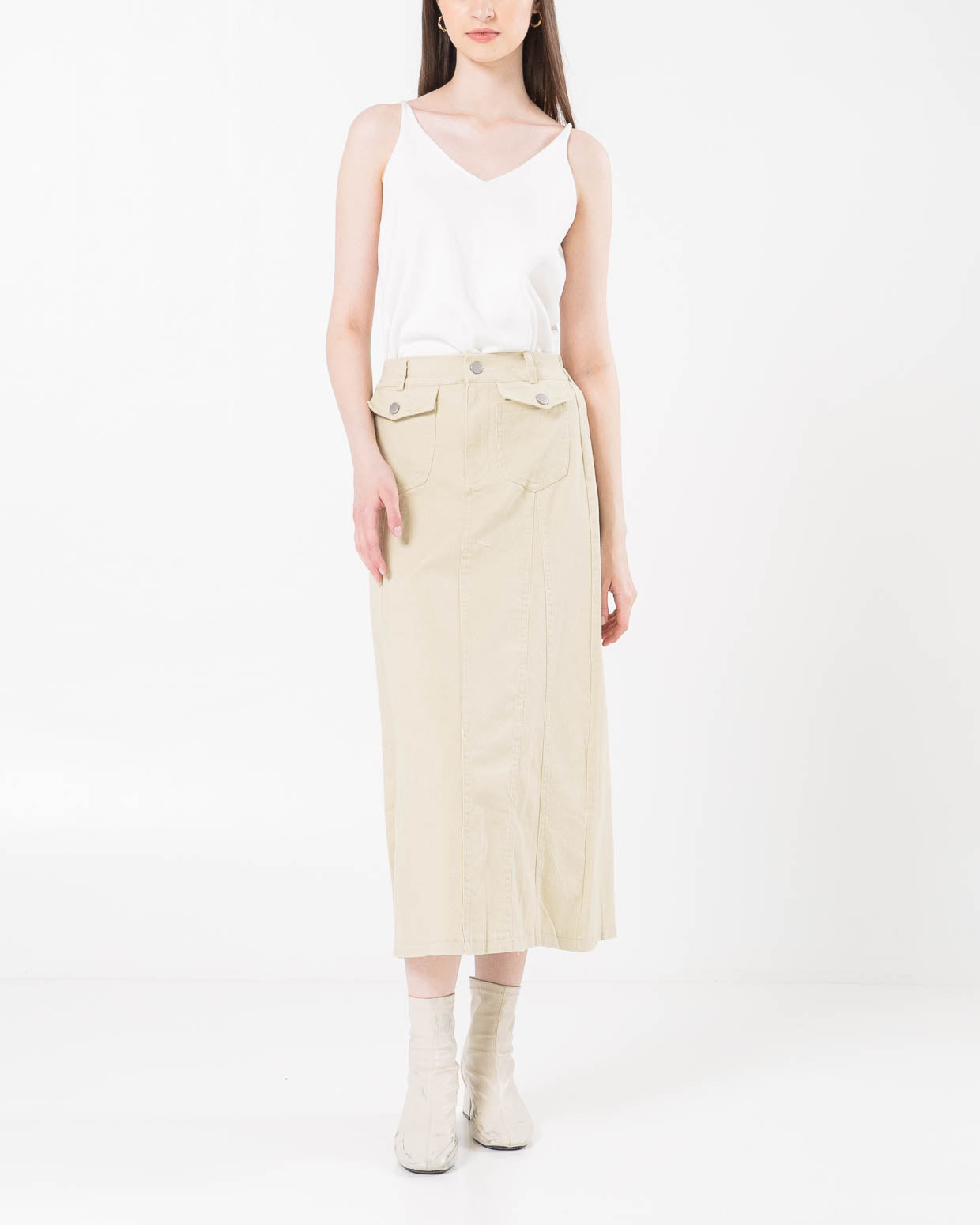 Karen A-Line Double Pocket Ivory Skirt – Rok Panjang Wanita Casual - 289501