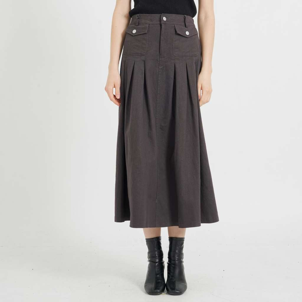 Alexa Boxy Denim Dark Brown Skirt - Rok Wanita - 289503