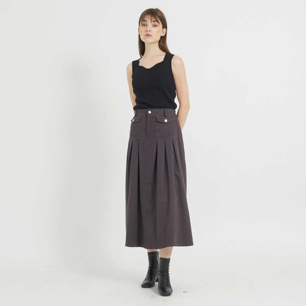 Alexa Boxy Denim Dark Brown Skirt - Rok Wanita - 289503