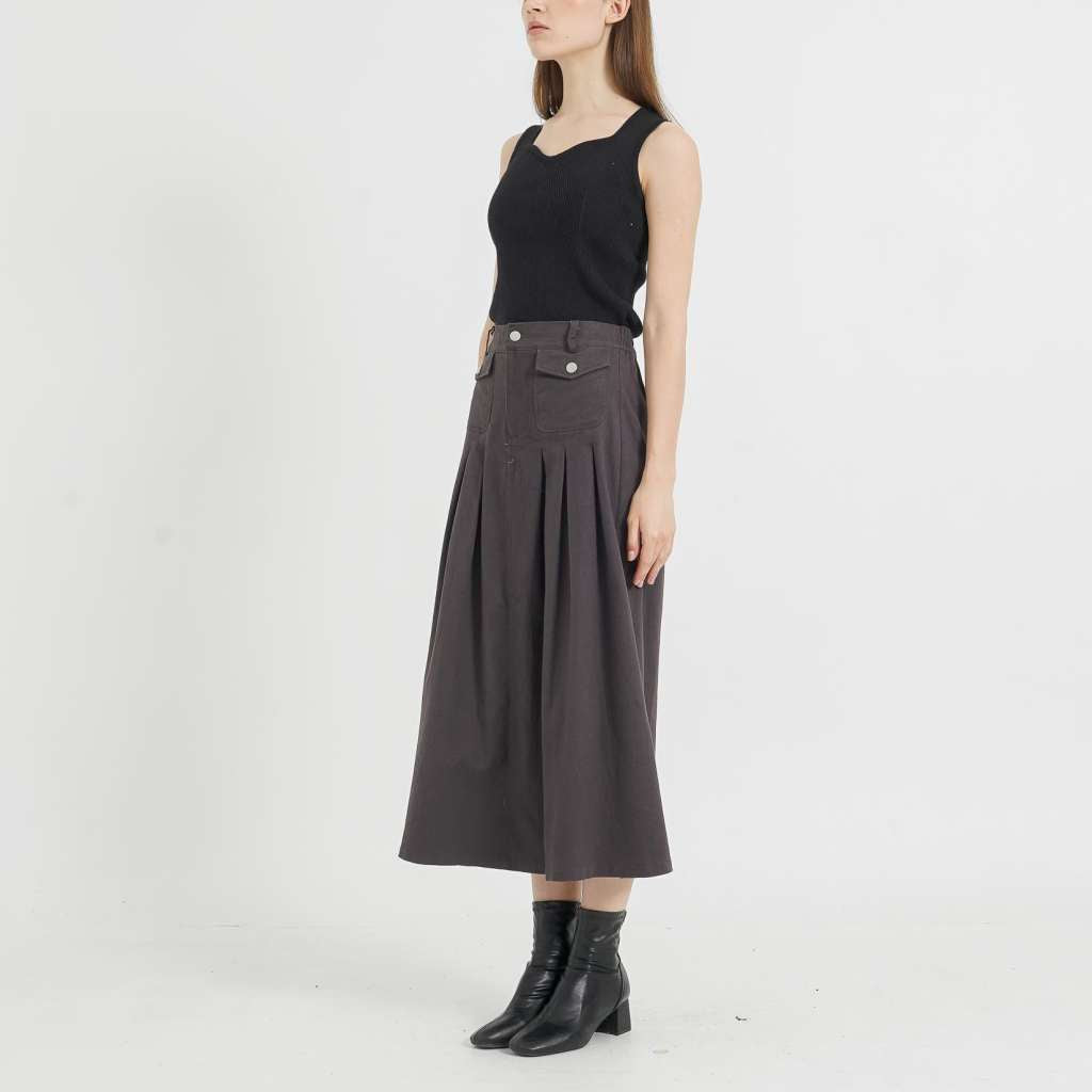 Alexa Boxy Denim Dark Brown Skirt - Rok Wanita - 289503