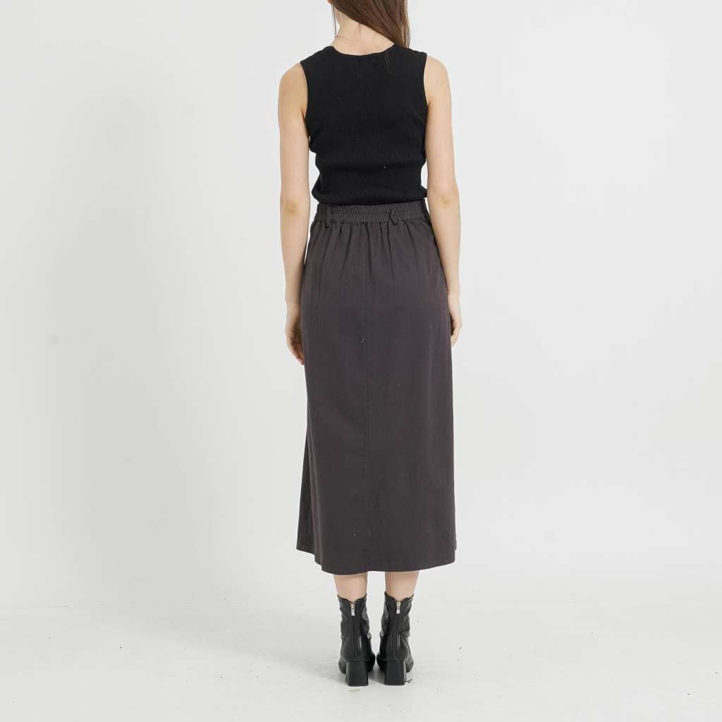 Alexa Boxy Denim Dark Brown Skirt - Rok Wanita - 289503