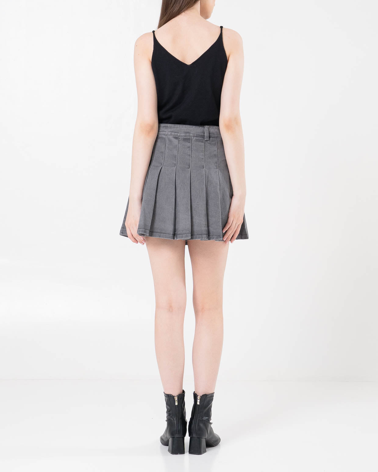 Lana Denim Pleats Grey Skort –  Skort Casual Wanita - 289506