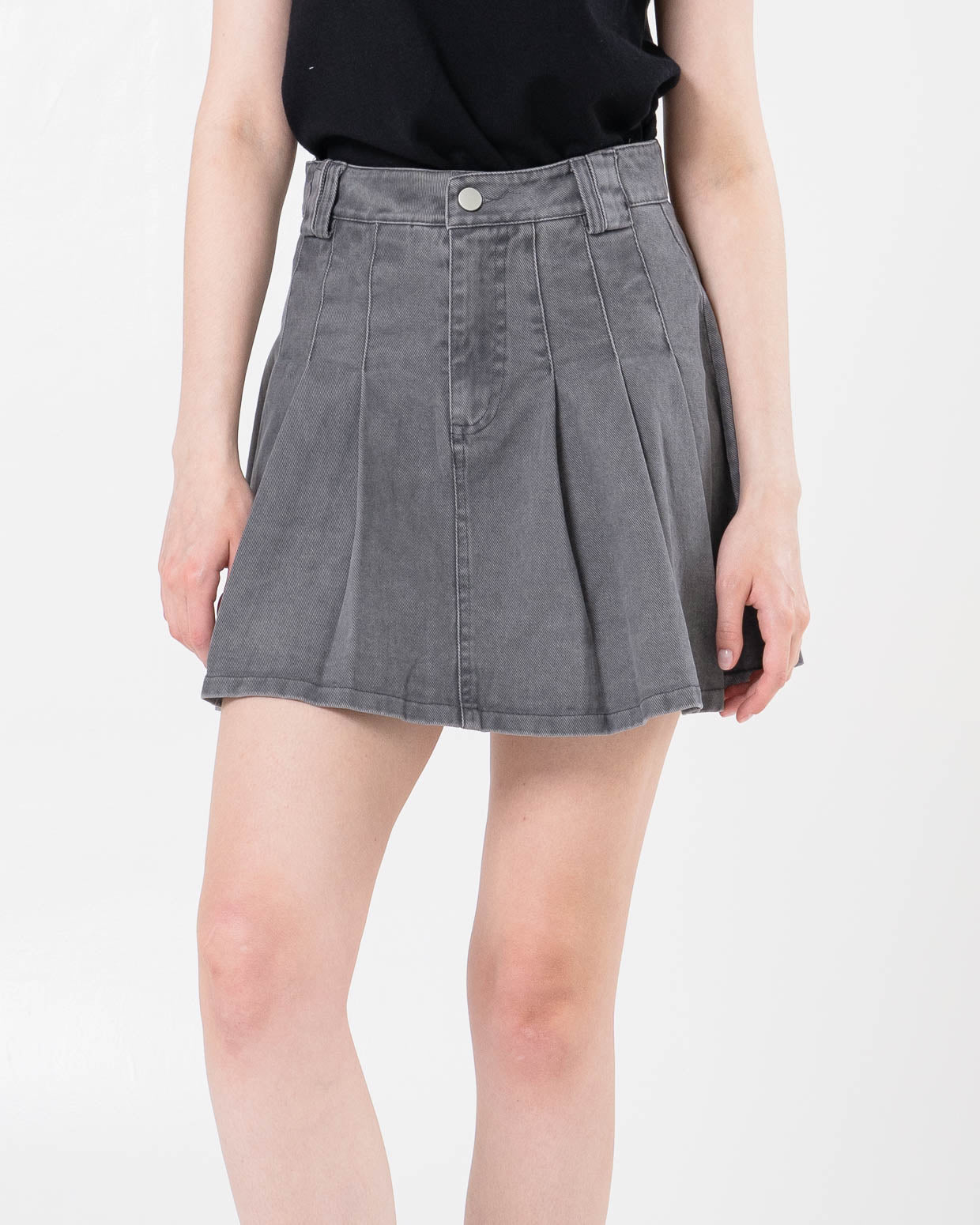 Lana Denim Pleats Grey Skort –  Skort Casual Wanita - 289506