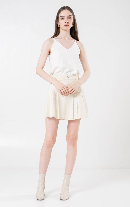 Lana Denim Pleats Ivory Skort – Skort Casual Wanita - 289507