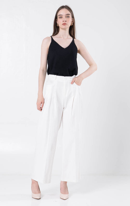 Cecilio Straight Cotton White Pants – Celana panjang Wanita - 289520