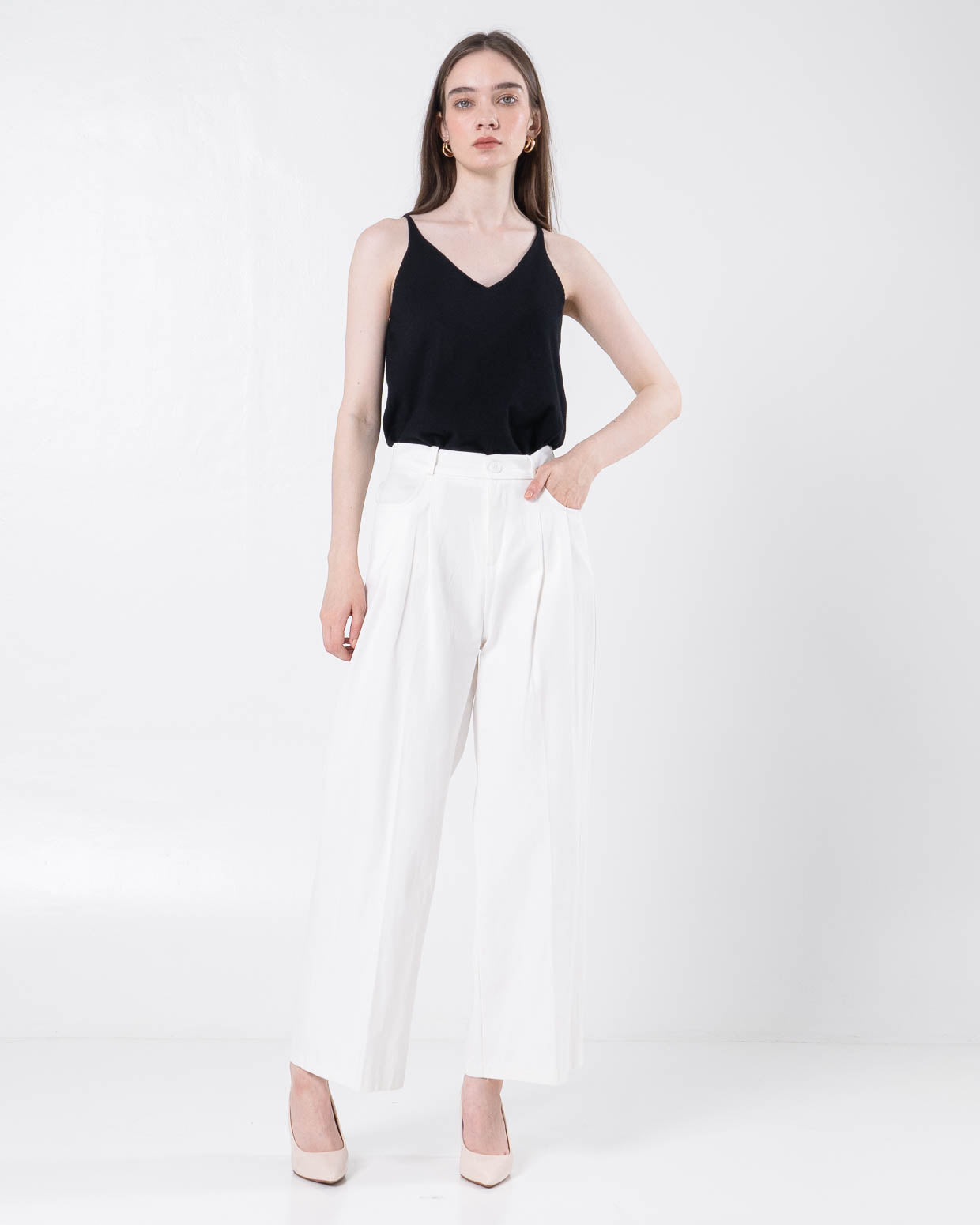 Cecilio Straight Cotton White Pants – Celana panjang Wanita - 289520