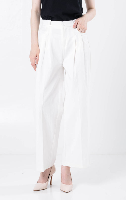 Cecilio Straight Cotton White Pants – Celana panjang Wanita - 289520
