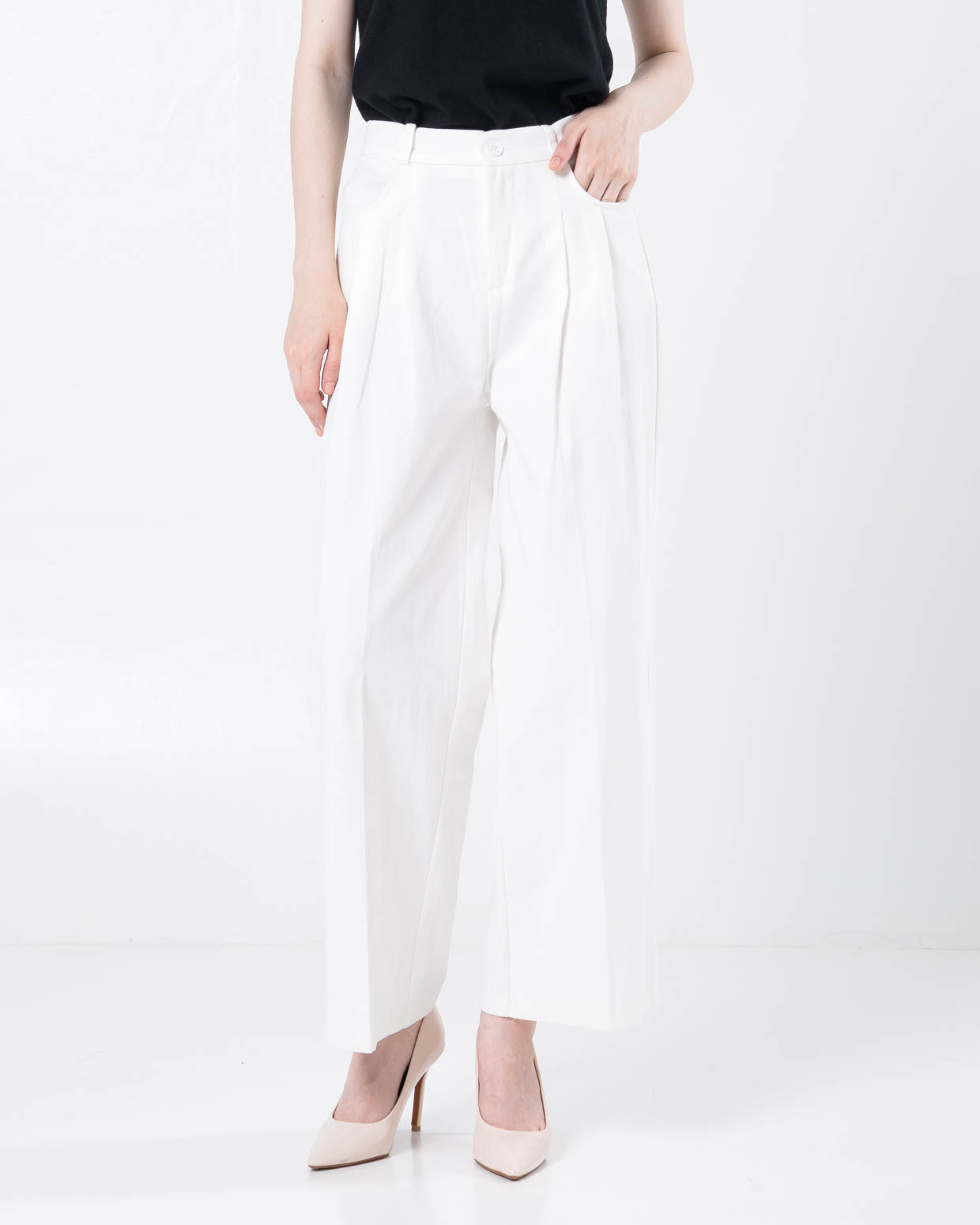 Cecilio Straight Cotton White Pants – Celana panjang Wanita - 289520