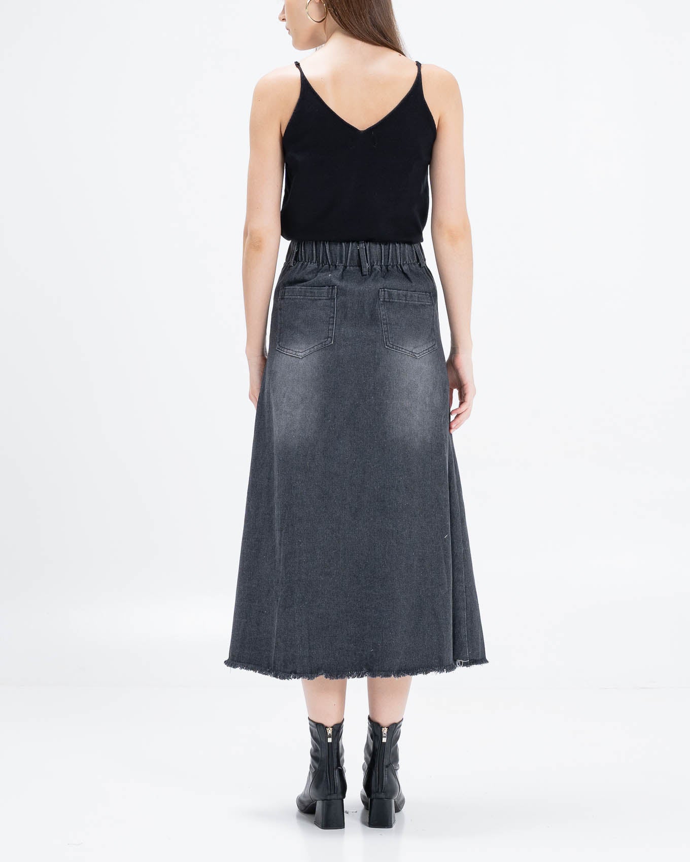 Rylee A-Line Denim Black Denim Skirt – Rok Casual Denim Wanita - 289701