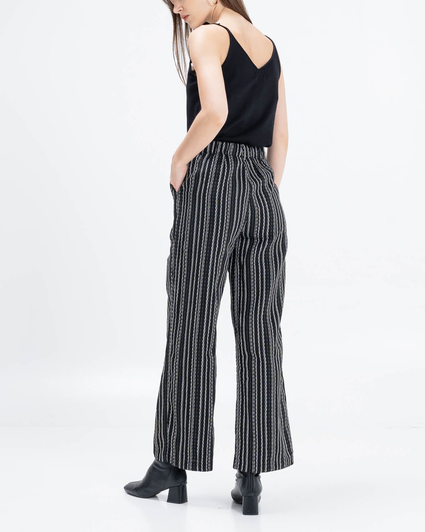 Yurike Stripe Tweed Black Stripped Pants - Celana Panjang Kulot Wanita - 289703