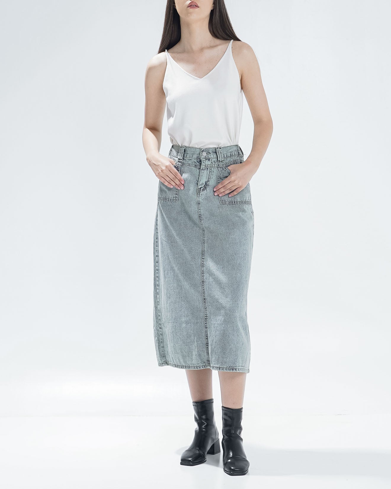 VienaA-Line Light Denim Skirt - Rok Midi Jeans Wanita - 289810