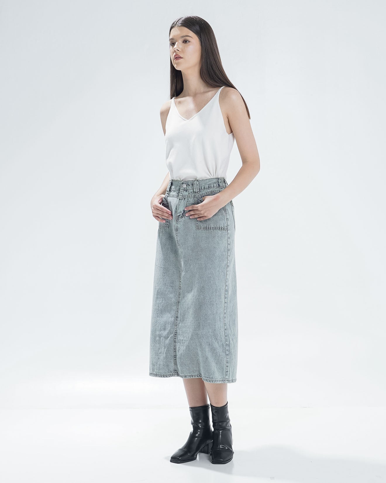 VienaA-Line Light Denim Skirt - Rok Midi Jeans Wanita - 289810