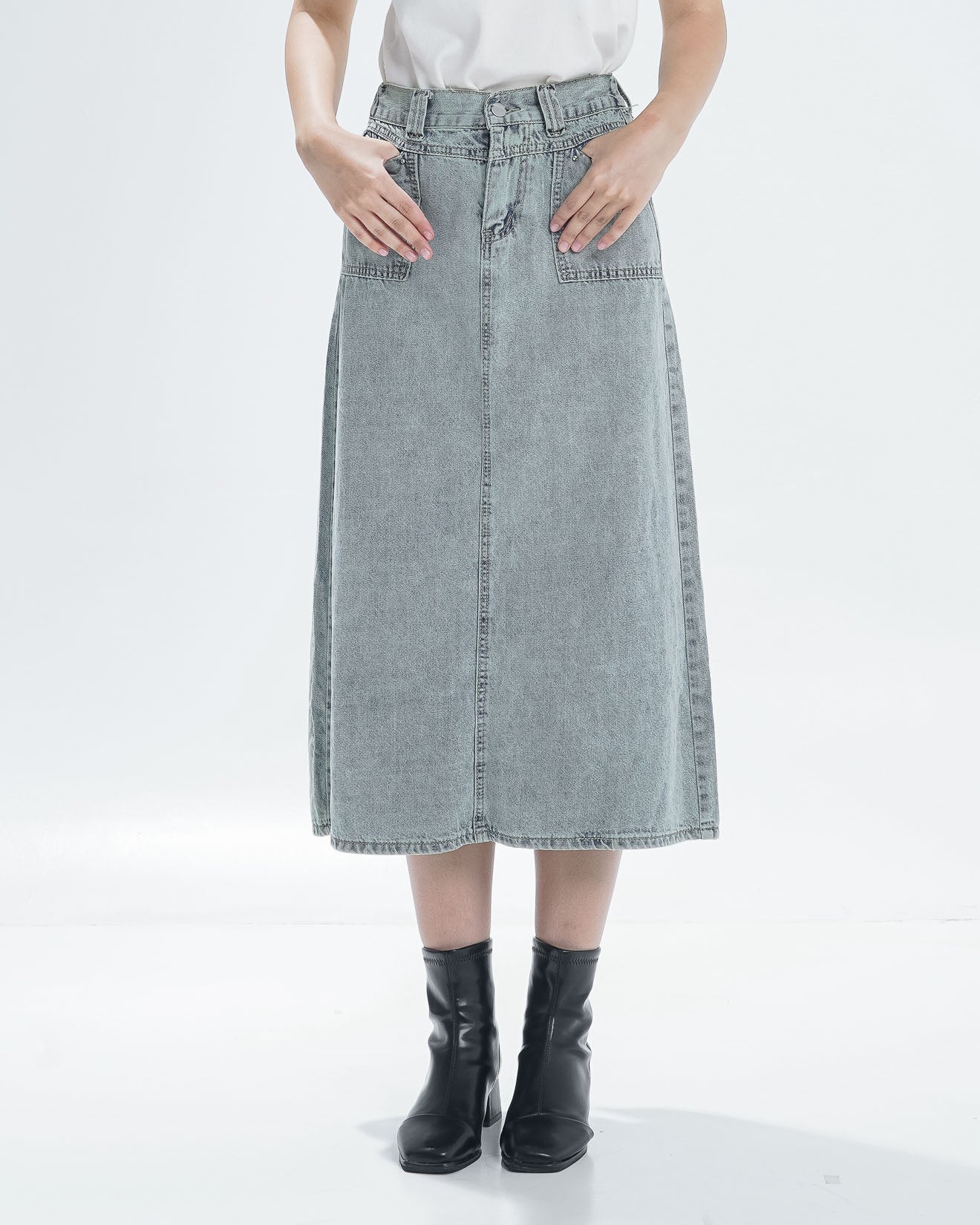 VienaA-Line Light Denim Skirt - Rok Midi Jeans Wanita - 289810