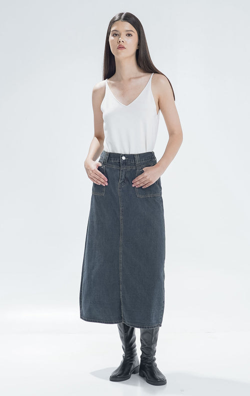Viena A-Line Dark Denim Skirt - Rok Midi Wanita - 289812