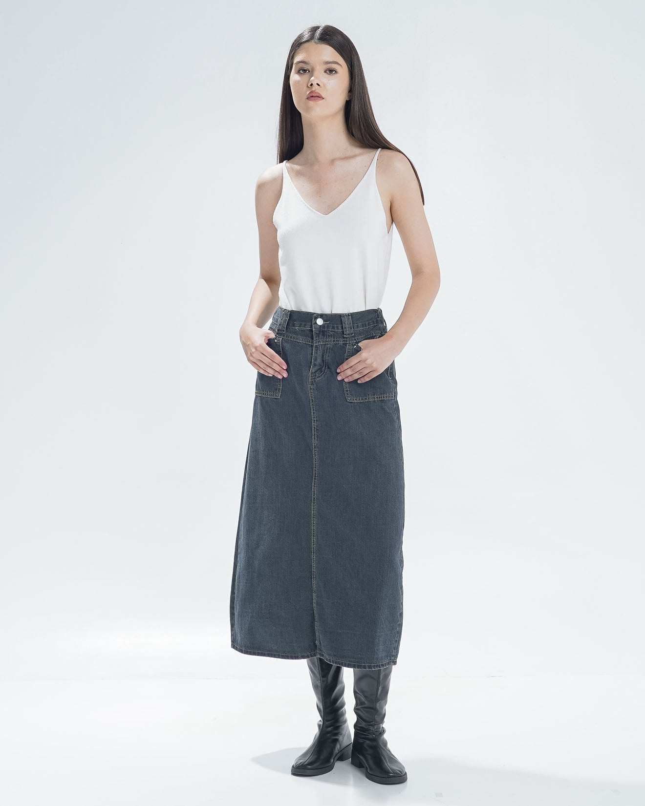 Viena A-Line Dark Denim Skirt - Rok Midi Wanita - 289812