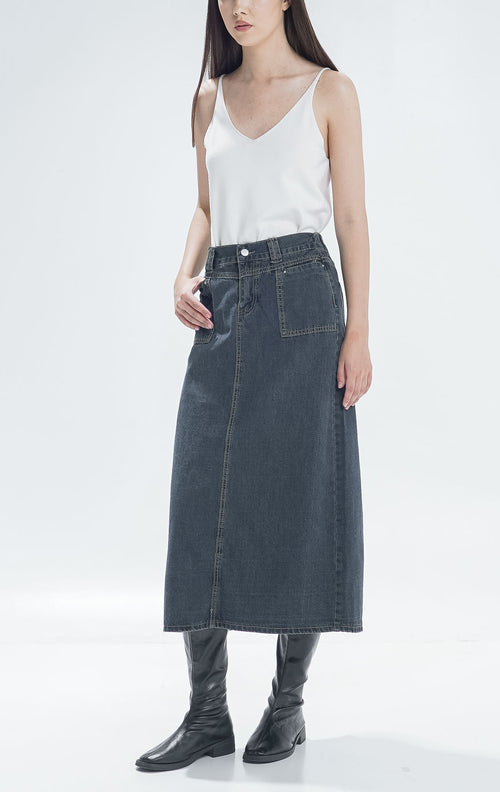 Viena A-Line Dark Denim Skirt - Rok Midi Wanita - 289812