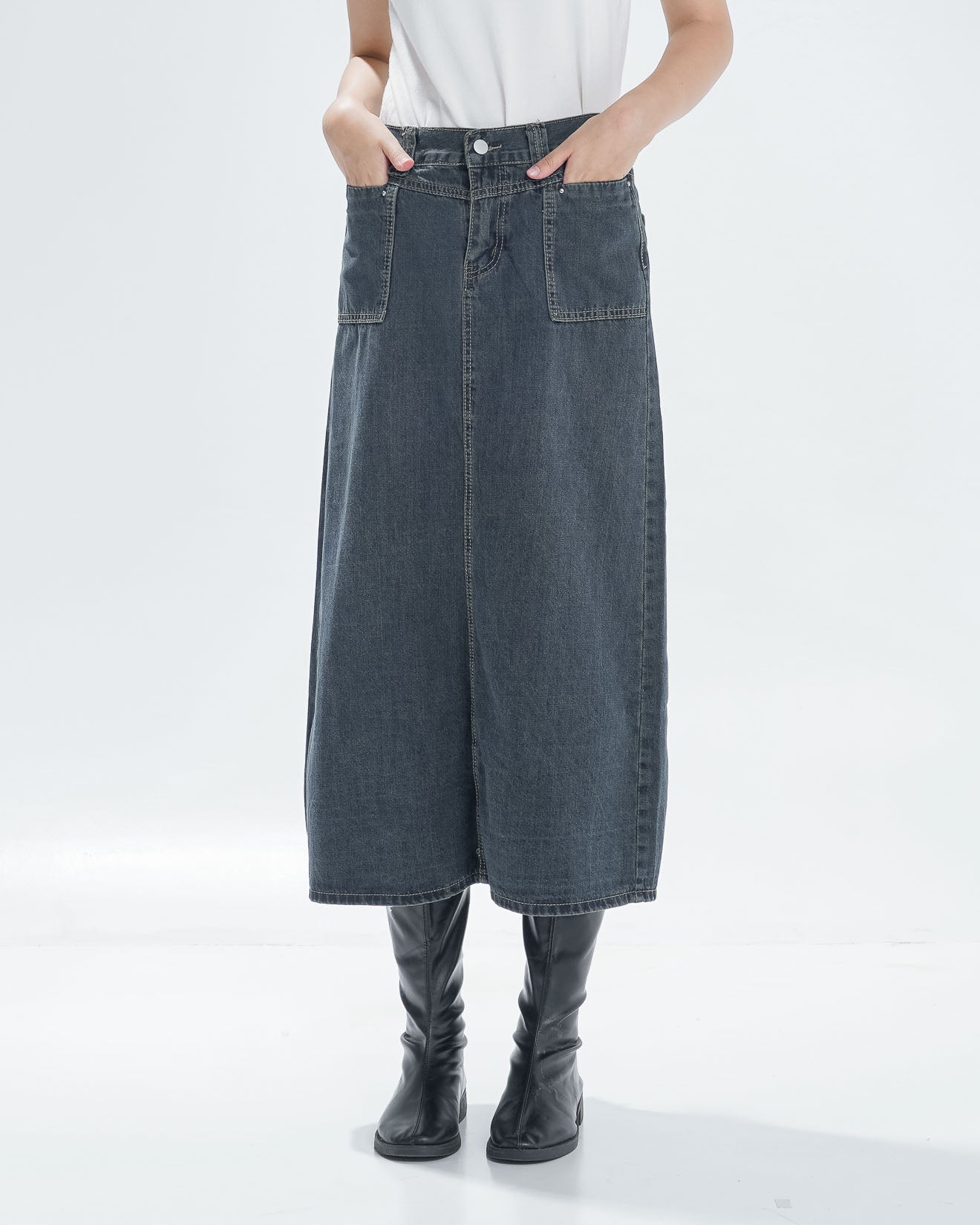 Viena A-Line Dark Denim Skirt - Rok Midi Wanita - 289812