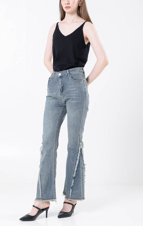 Arla Fringe Cut-Bray Denim Pants – Celana Panjang Wanita - 289814