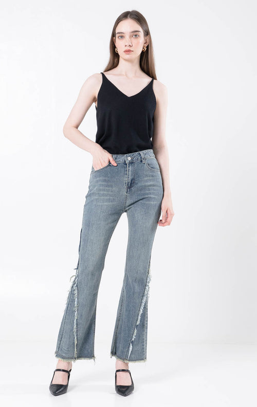Arla Fringe Cut-Bray Denim Pants – Celana Panjang Wanita - 289814