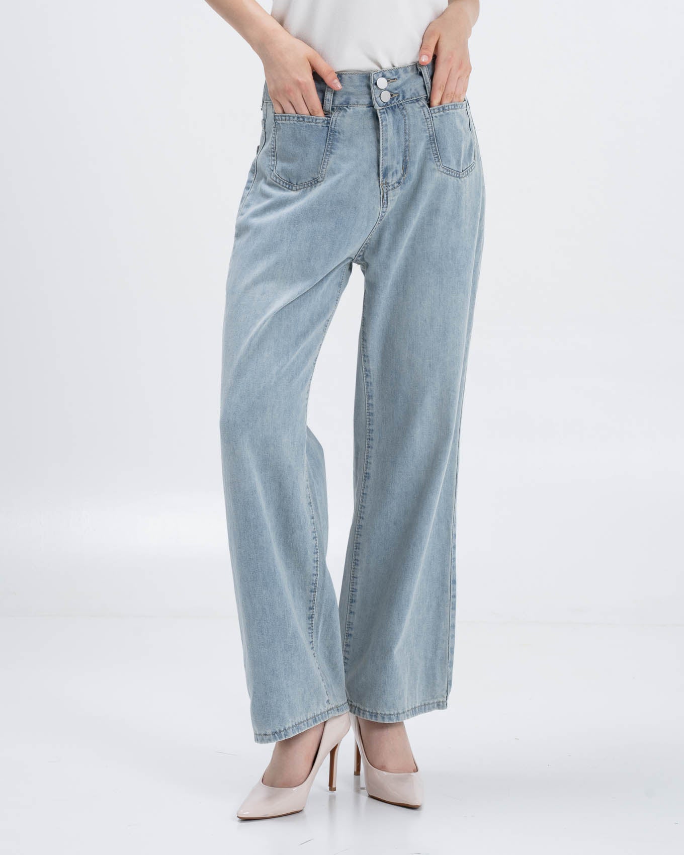 Lio Double Button Light Denim Pants – Celana Panjang Wanita Casual - 289822