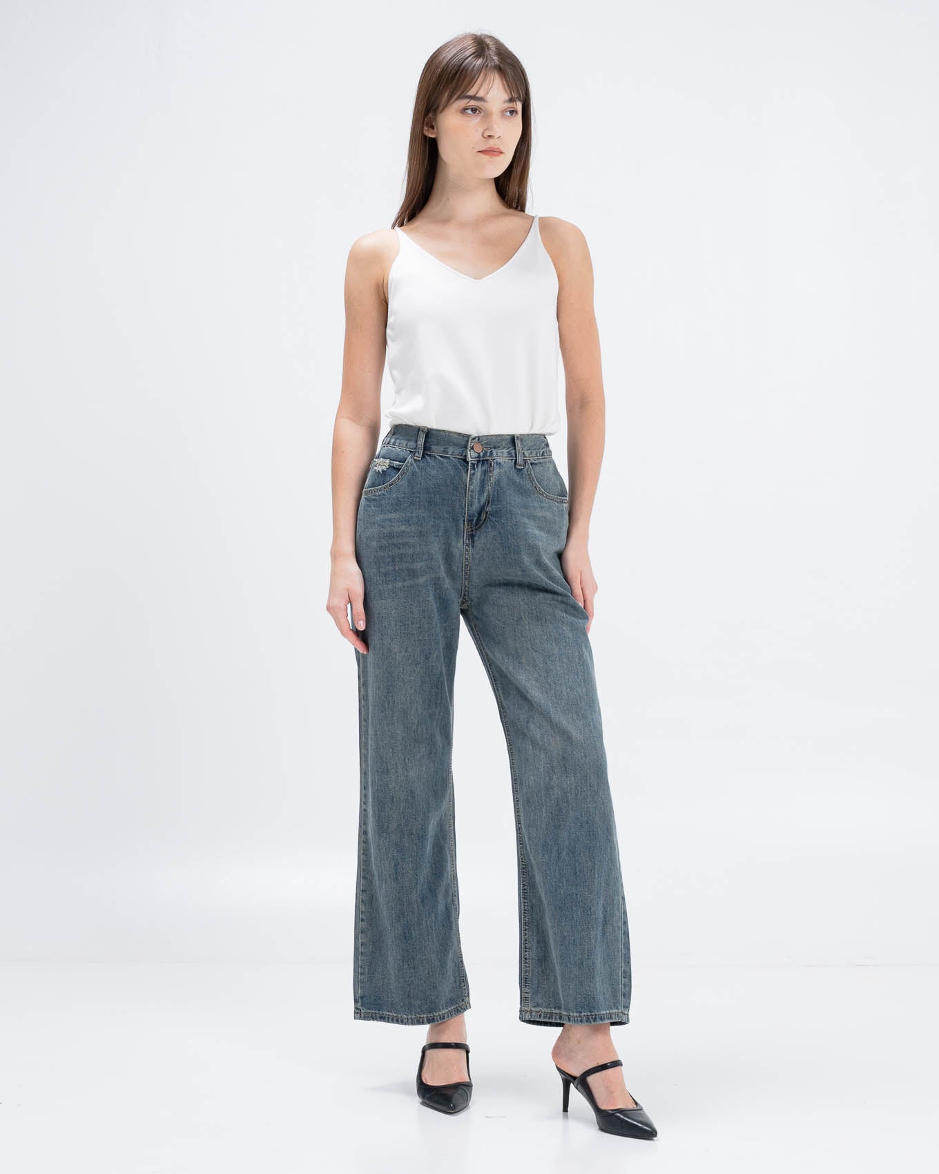 Sean Straight Leg Dark Denim Pants – Celana Panjang Kulot Wanita - 289826