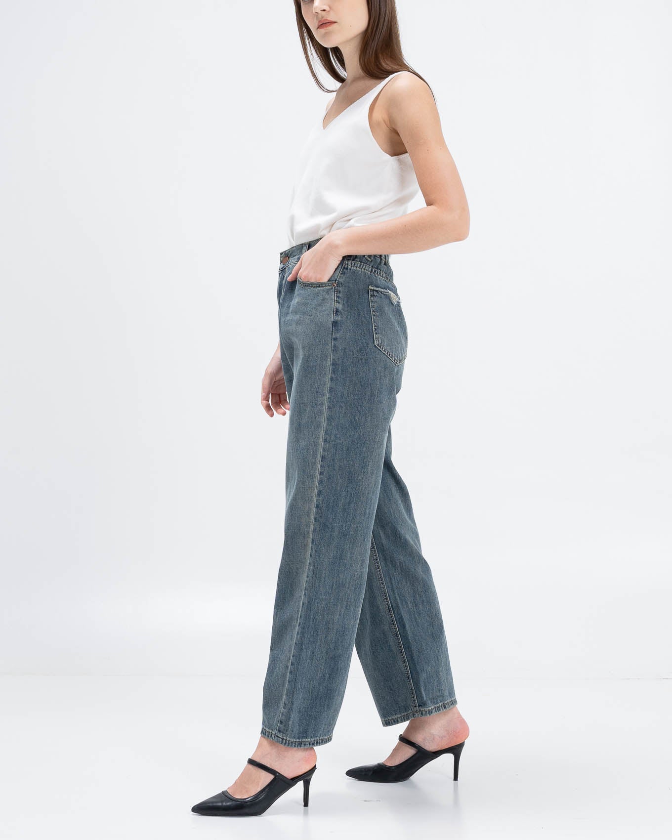 Sean Straight Leg Dark Denim Pants – Celana Panjang Kulot Wanita - 289826