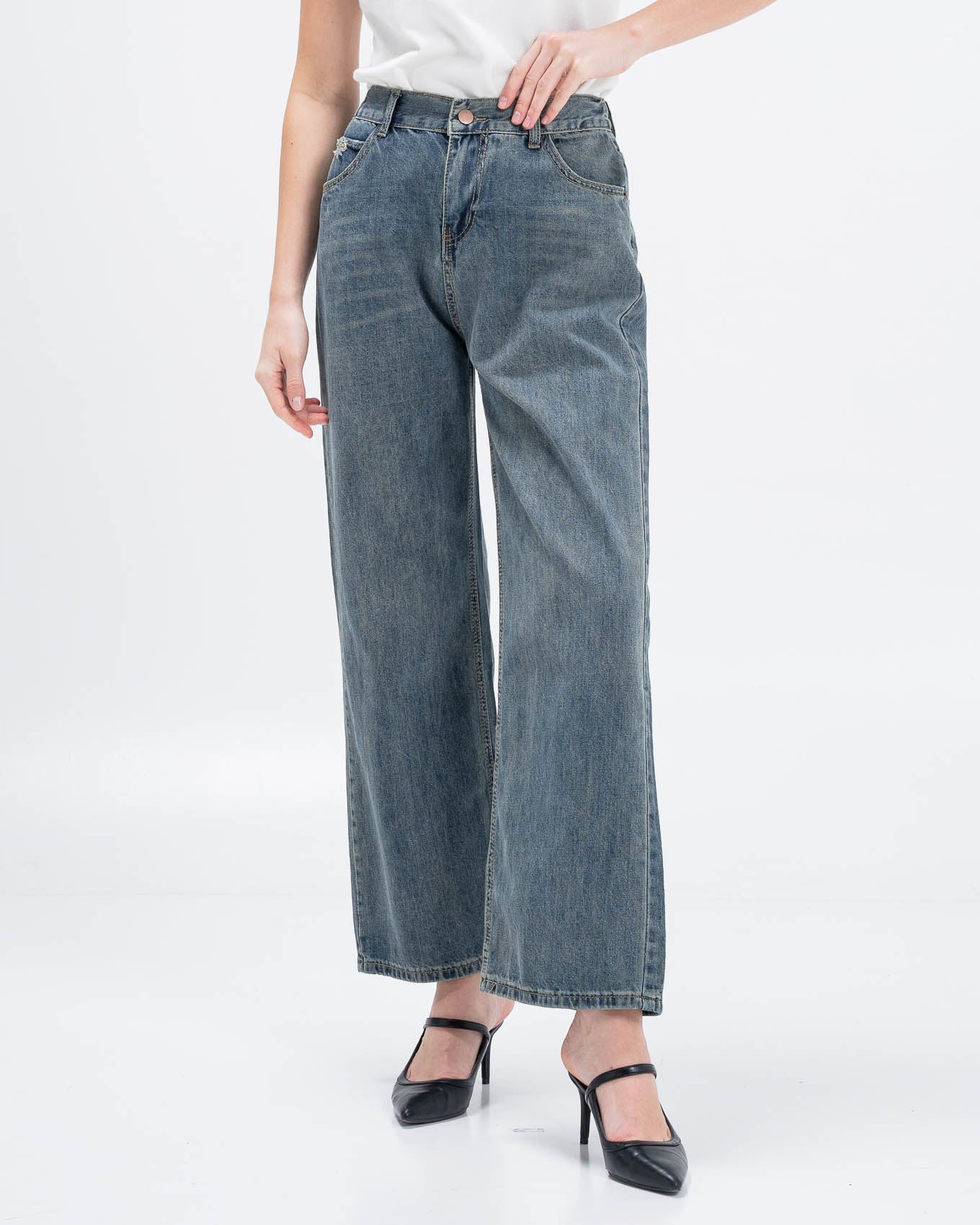 Sean Straight Leg Dark Denim Pants – Celana Panjang Kulot Wanita - 289826