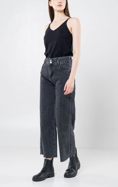 Arvio Straight Black Denim Pants – Celana Jeans Kulot Wanita - 289828