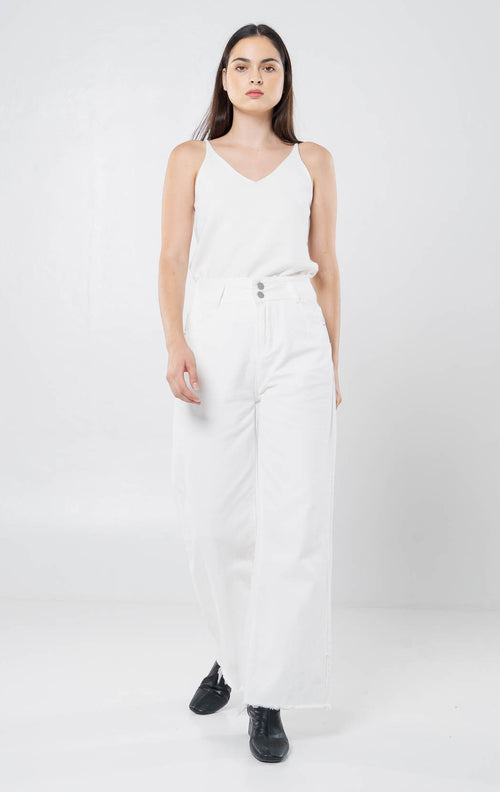 Arvio Straight White Denim Pants – Celana Jeans Kulot Wanita - 289830