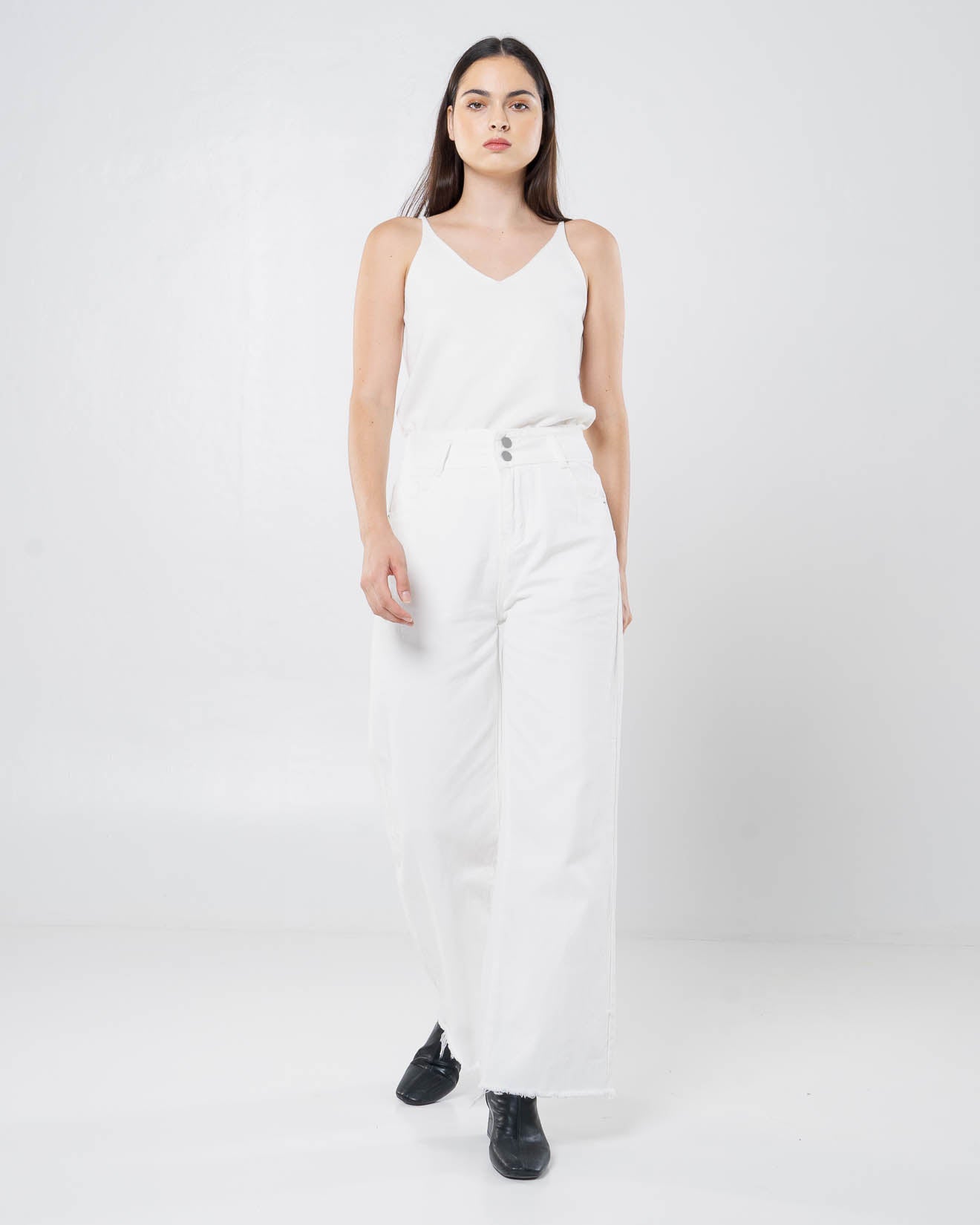 Arvio Straight White Denim Pants – Celana Jeans Kulot Wanita - 289830