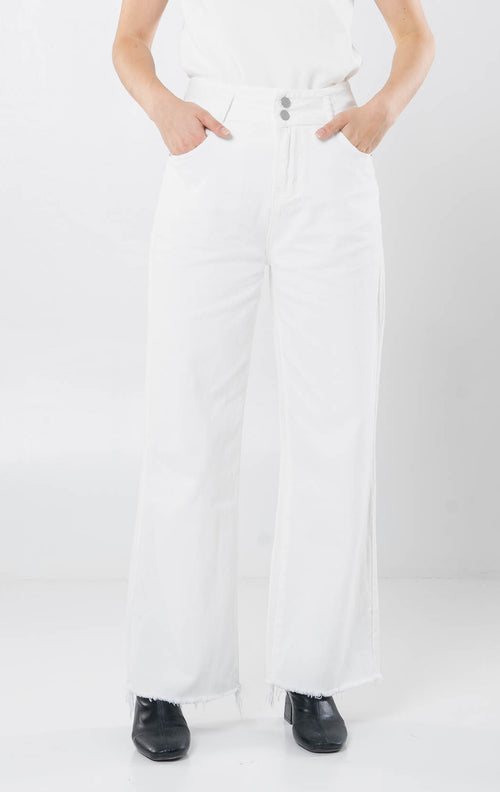 Arvio Straight White Denim Pants – Celana Jeans Kulot Wanita - 289830
