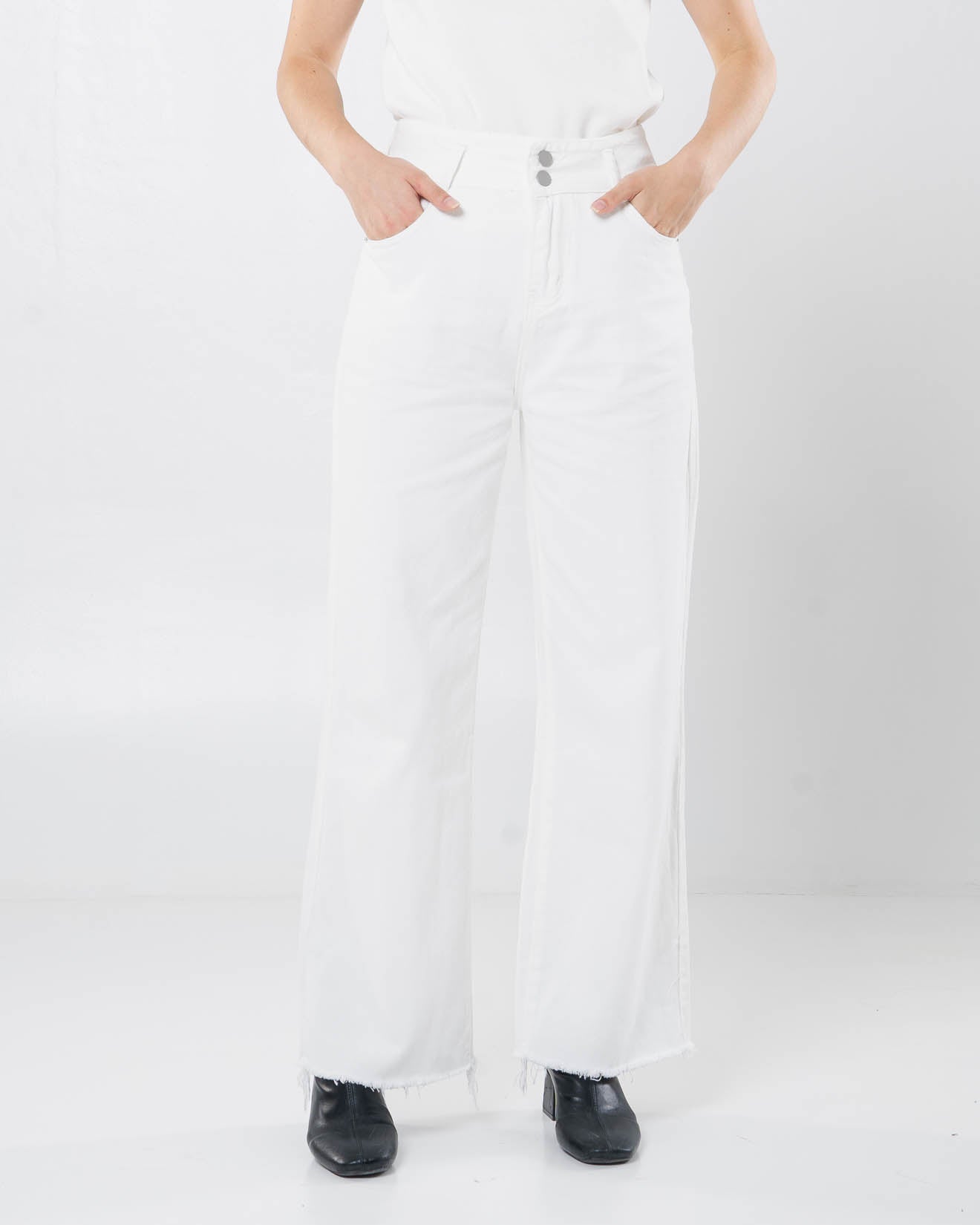 Arvio Straight White Denim Pants – Celana Jeans Kulot Wanita - 289830