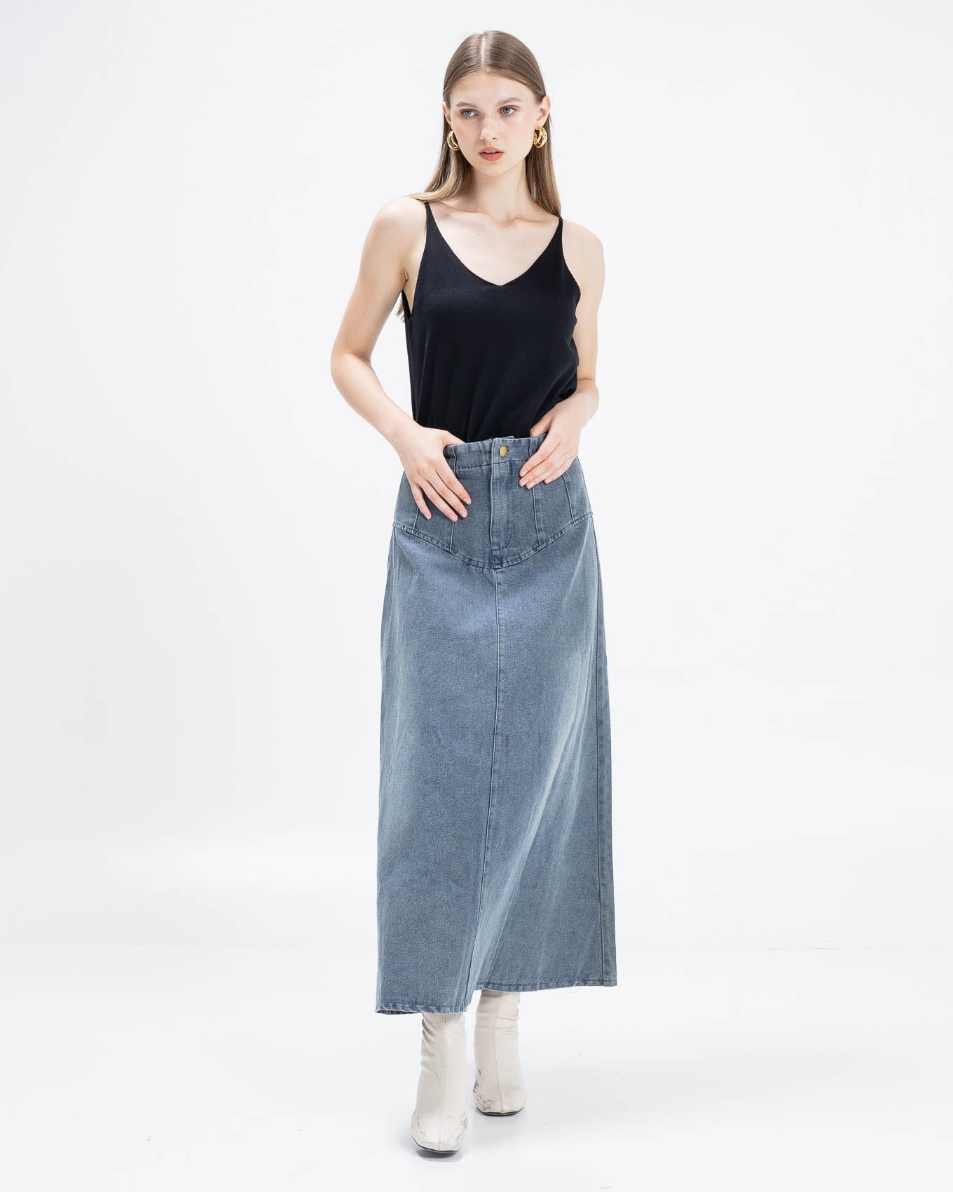 Luca A-Line Denim Skirt – Rok Denim Casual Wanita - Denim 289901 ( RESTOCK )