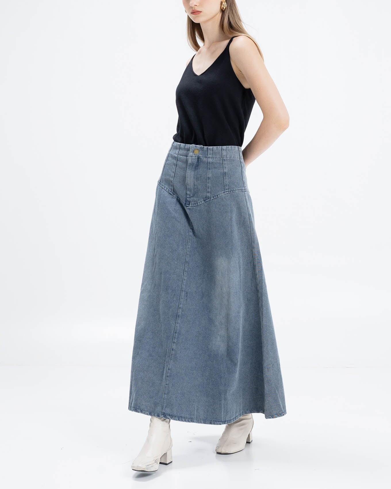 Luca A-Line Denim Skirt – Rok Denim Casual Wanita - Denim 289901 ( RESTOCK )