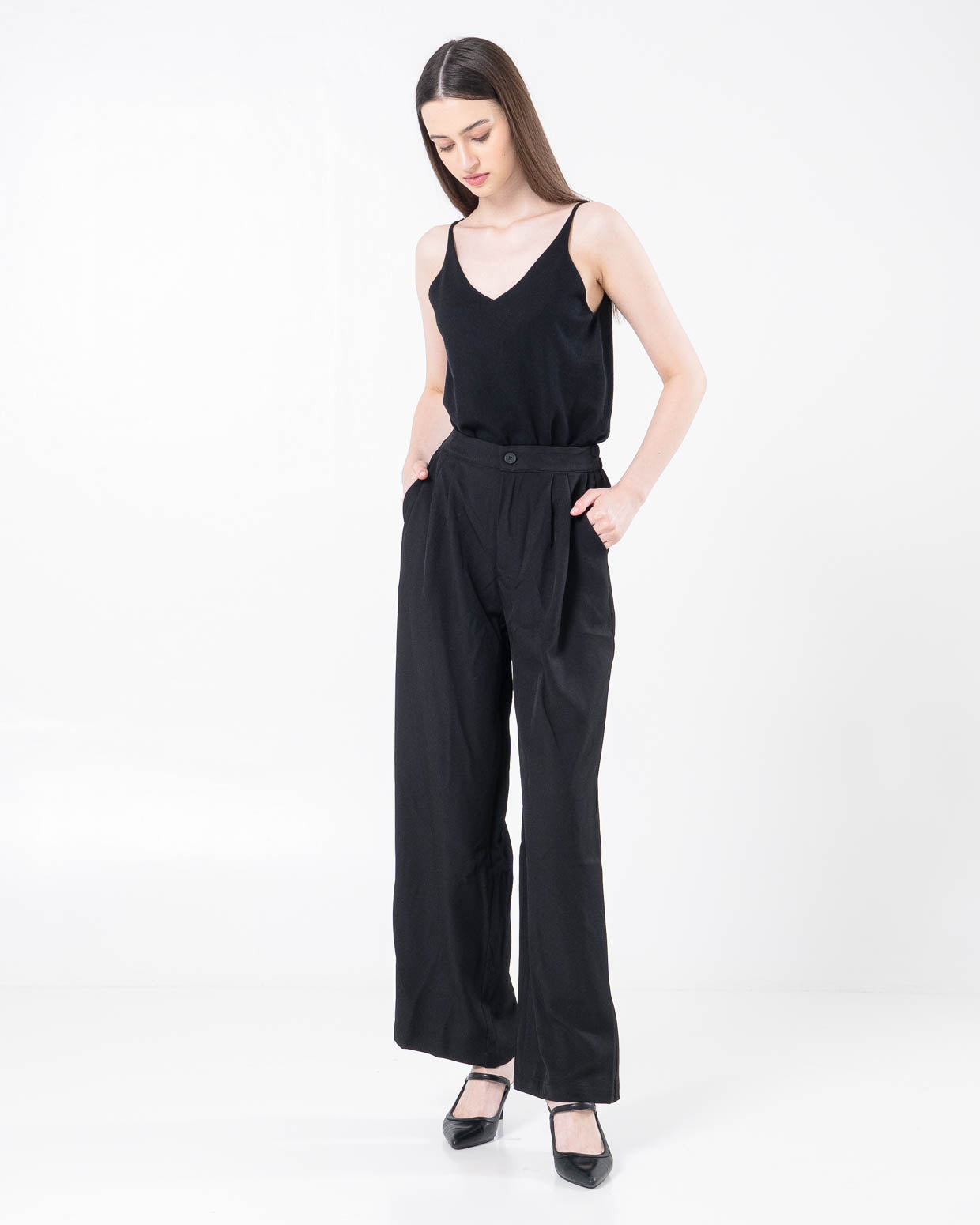 Mandarins Wide Leg Black Pants – Celana Kulot Panjang Wanita - 289909 ( RESTOCK )