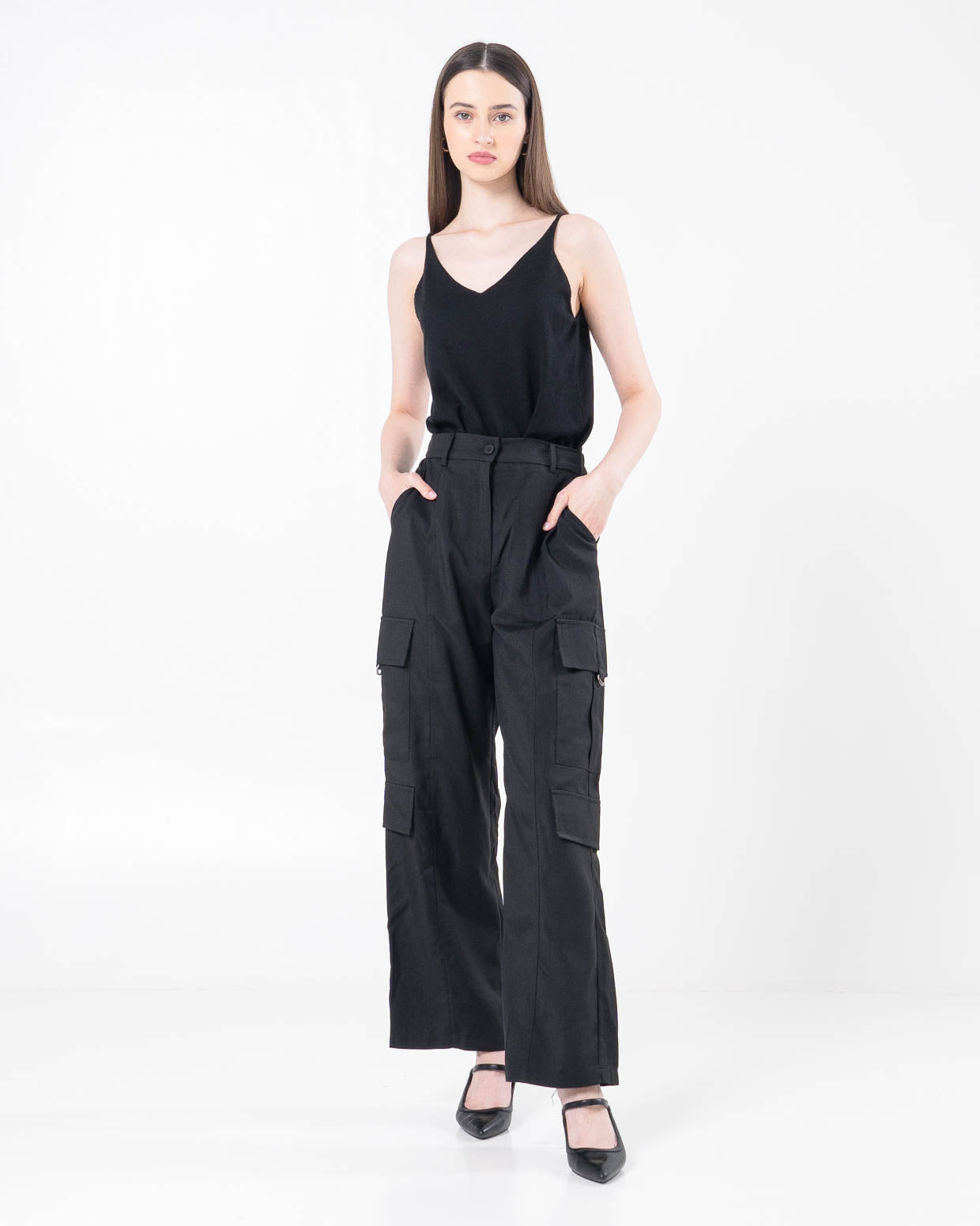 Salome Cargo Wide Leg Black Pants – Celana Cargo Wanita Casual - 289921