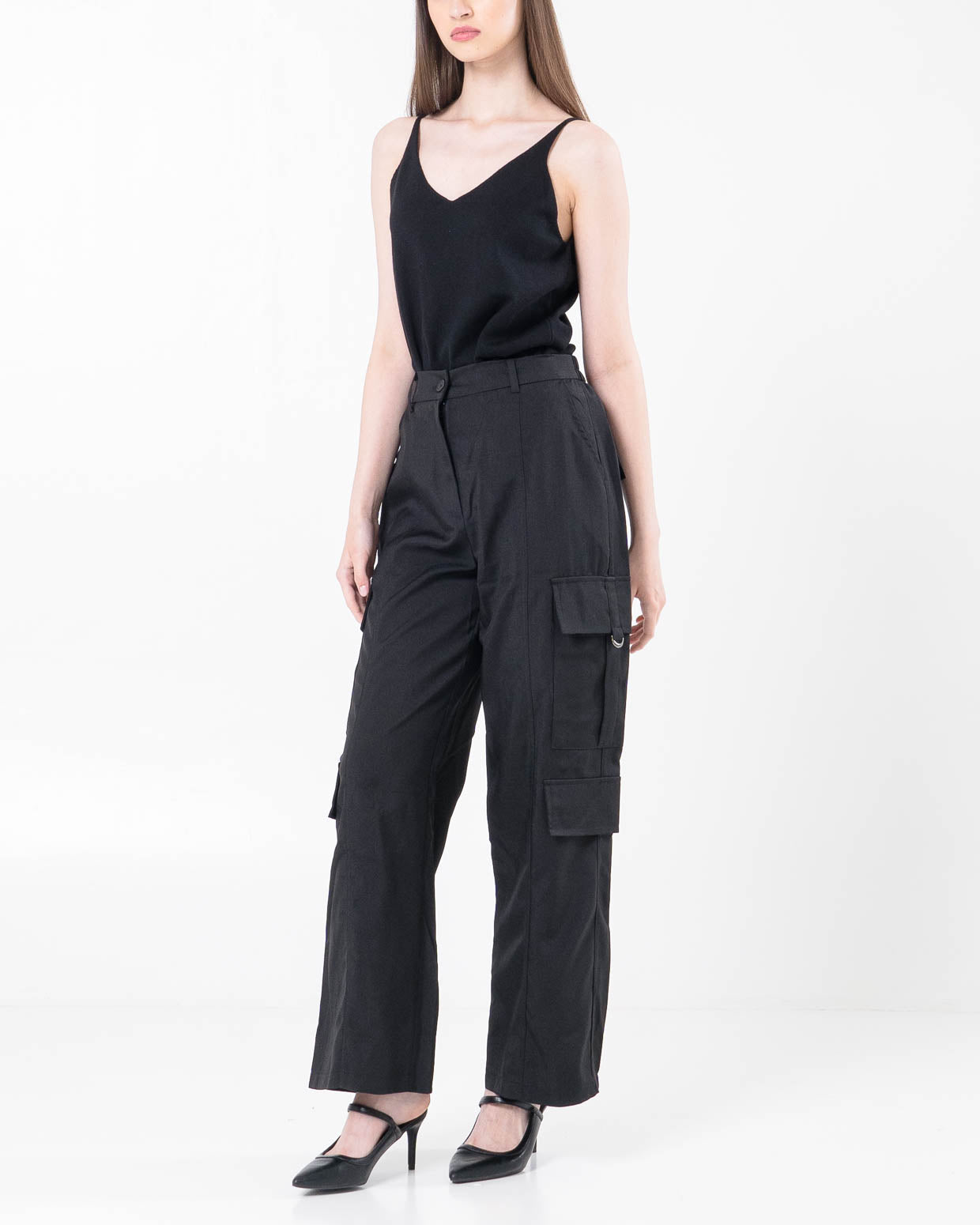 Salome Cargo Wide Leg Black Pants – Celana Cargo Wanita Casual - 289921