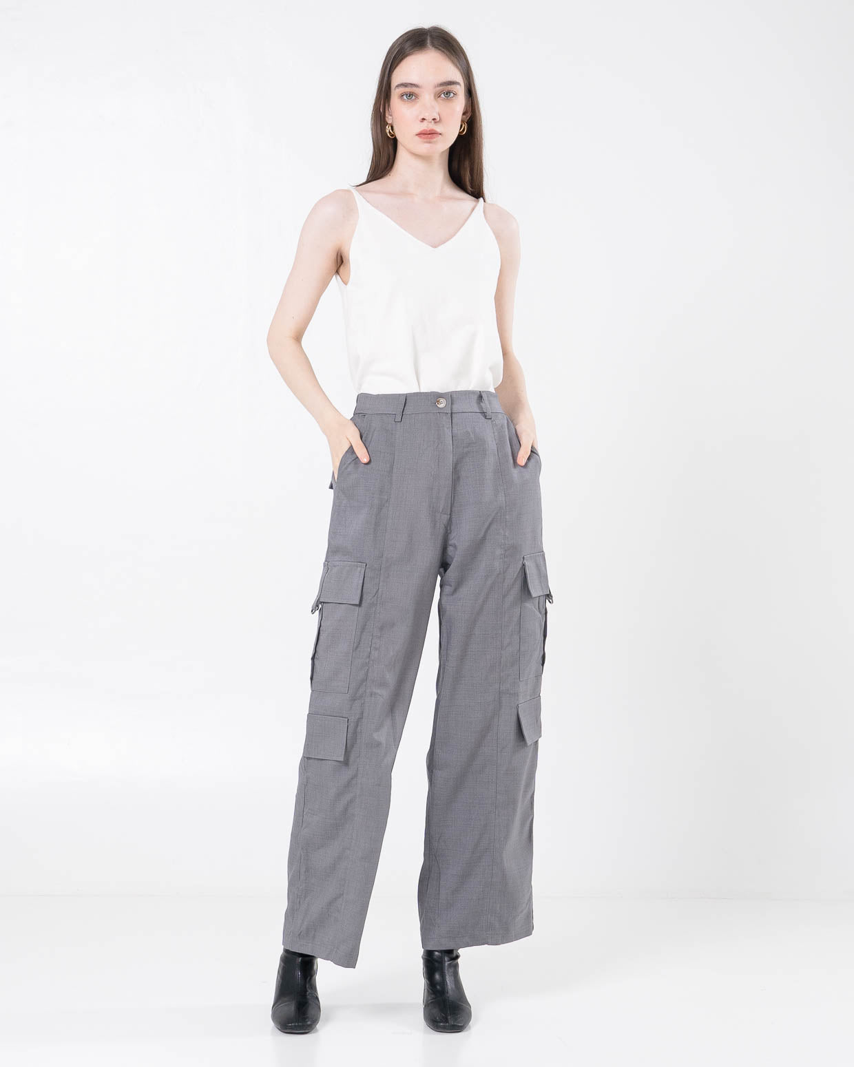 Salome Cargo Wide Leg Grey Pants – Celana Cargo Wanita Casual - 289923