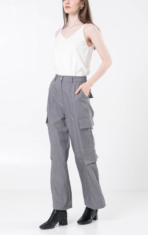 Salome Cargo Wide Leg Grey Pants – Celana Cargo Wanita Casual - 289923
