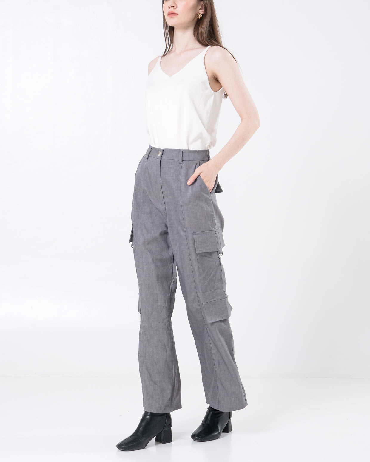 Salome Cargo Wide Leg Grey Pants – Celana Cargo Wanita Casual - 289923