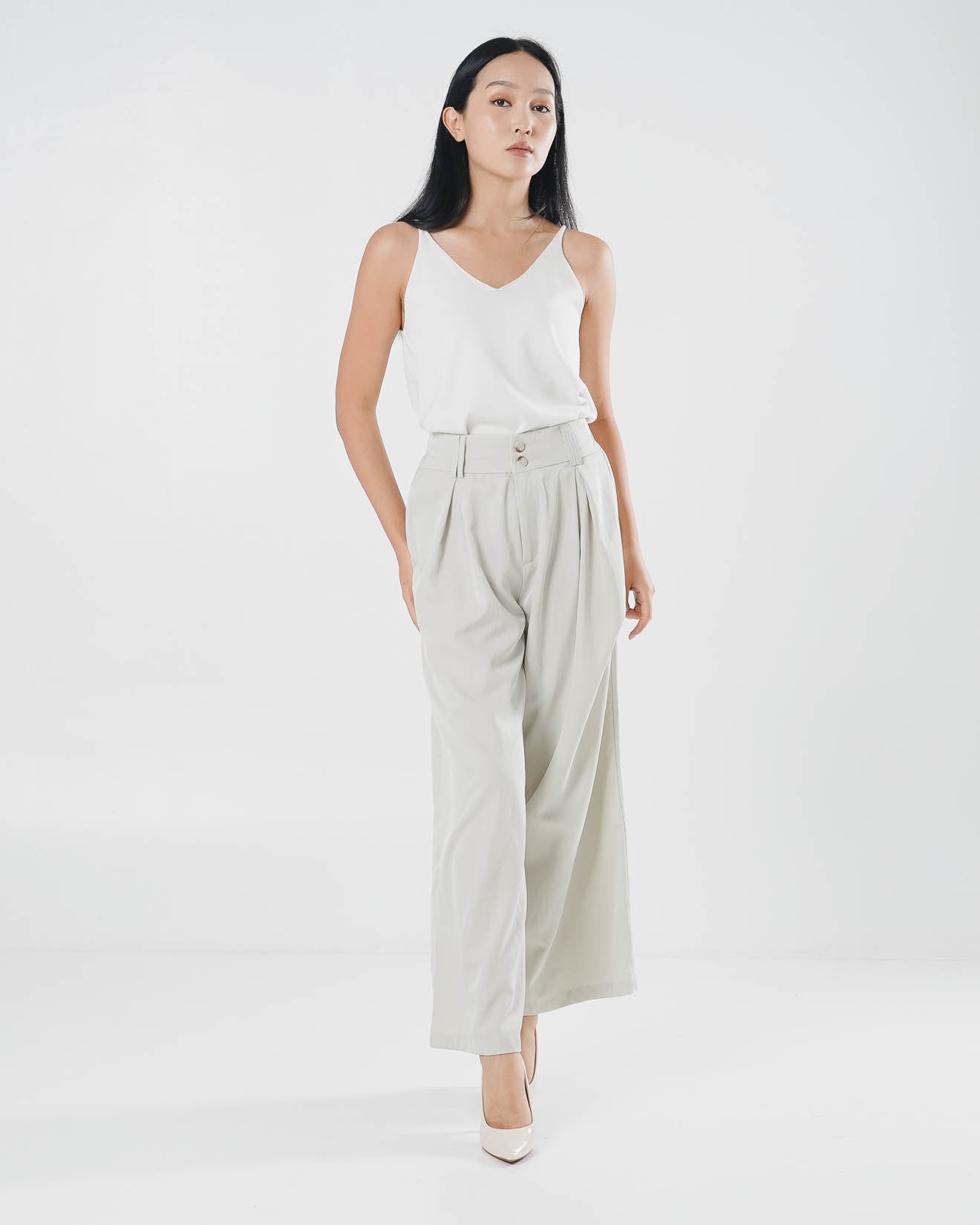 Rayzel Relaxed Wide Leg Ivory Pants – Celana Panjang Formal Wanita - 289925