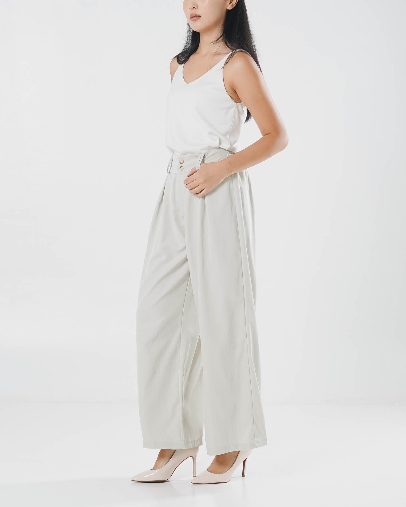 Rayzel Relaxed Wide Leg Ivory Pants – Celana Panjang Formal Wanita - 289925