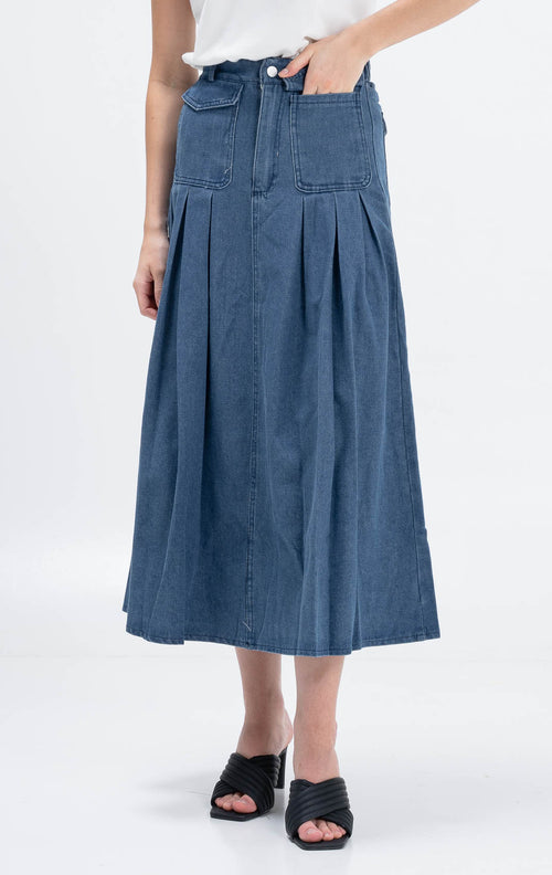 Trisha Boxy Denim Skirt – Rok Denim Casual Wanita - 289927