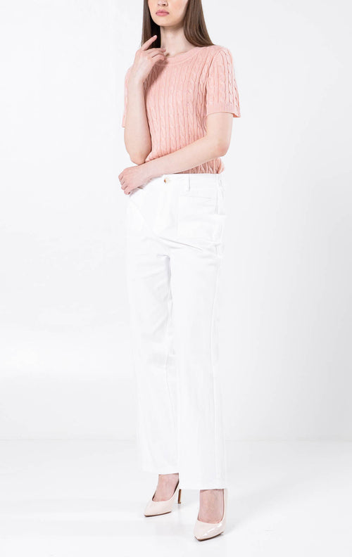 Andrew Double Pockets Straight White Pants – Celana Formal Wanita - 289953