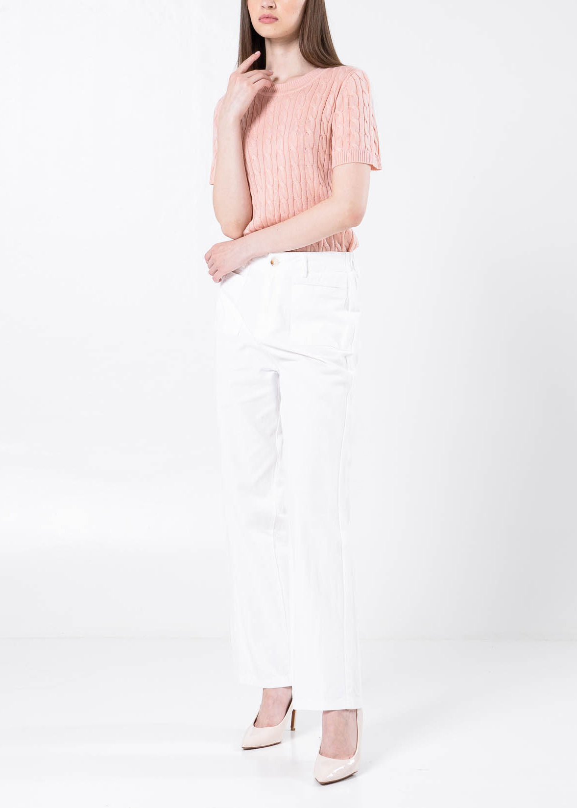 Andrew Double Pockets Straight White Pants – Celana Formal Wanita - 289953