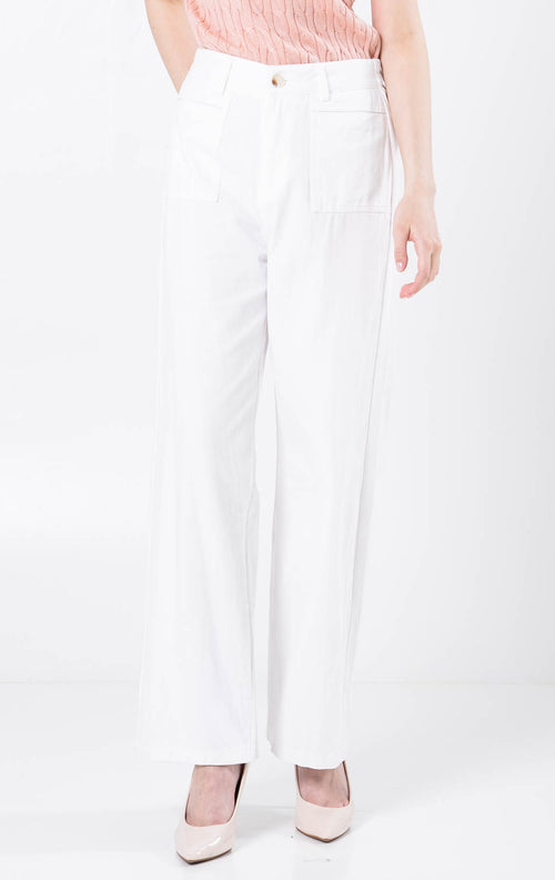 Andrew Double Pockets Straight White Pants – Celana Formal Wanita - 289953