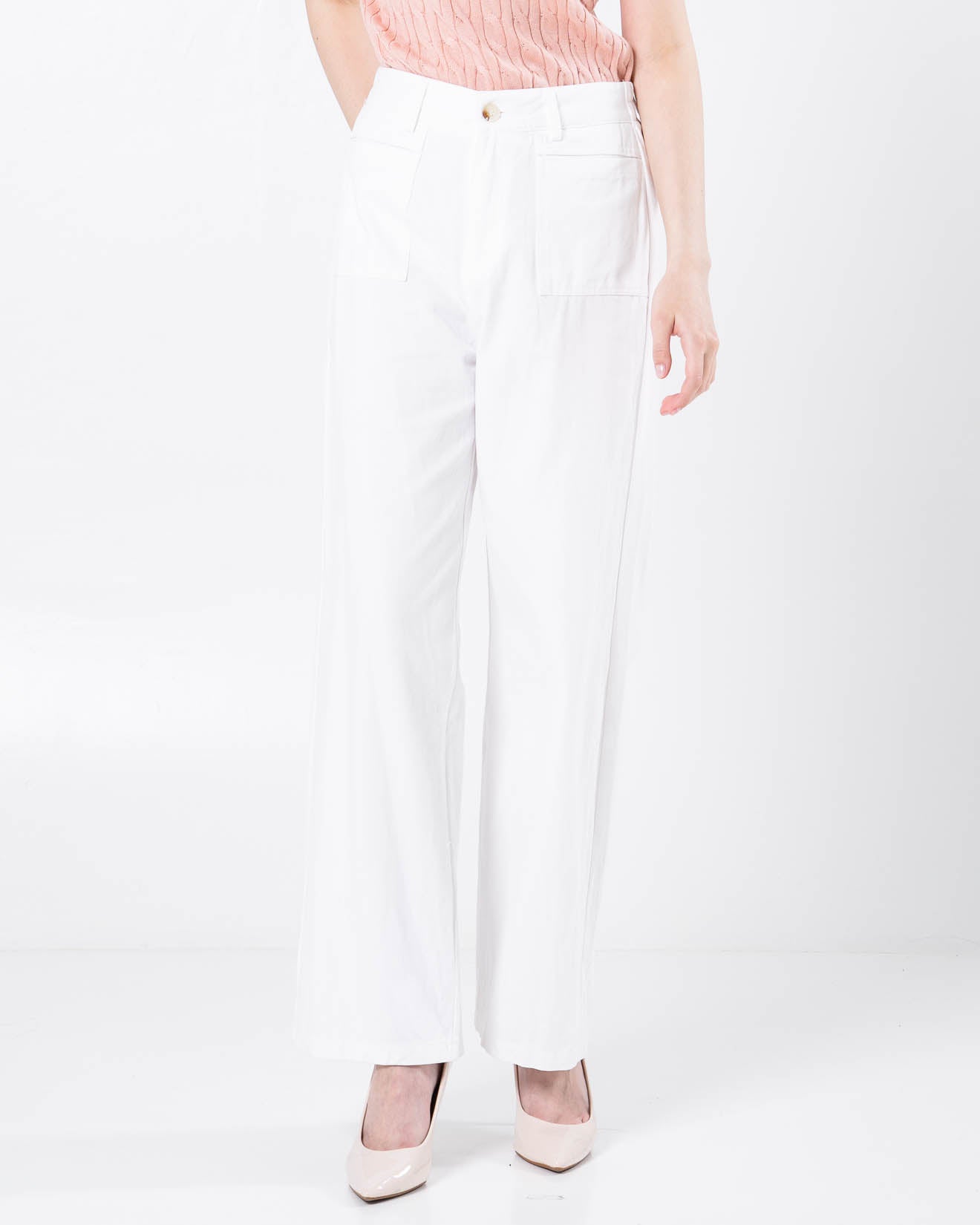 Andrew Double Pockets Straight White Pants – Celana Formal Wanita - 289953