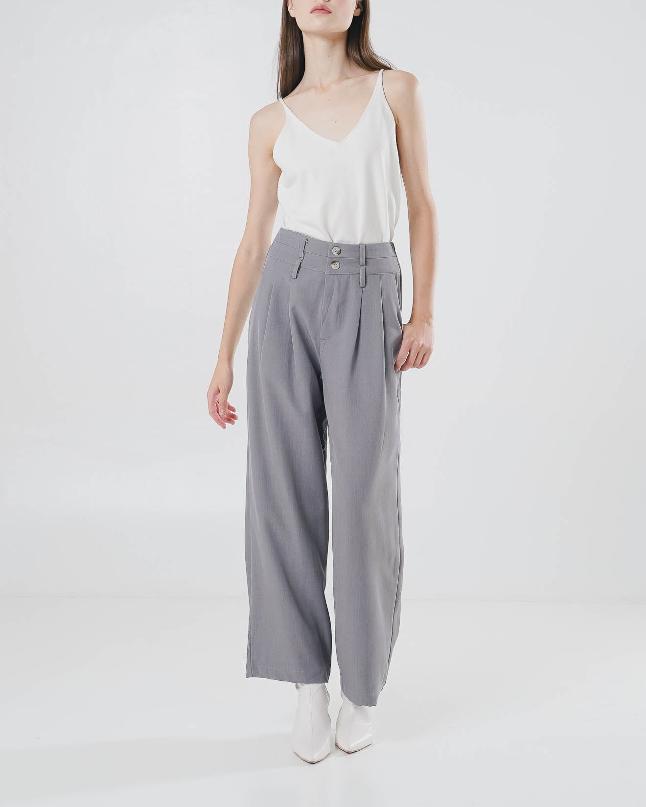 Aiden High Waist Oversized Grey Pants – Celana Panjang Formal Wanita - 289961