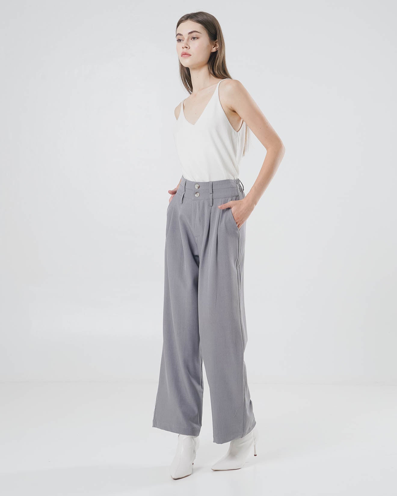 Aiden High Waist Oversized Grey Pants – Celana Panjang Formal Wanita - 289961